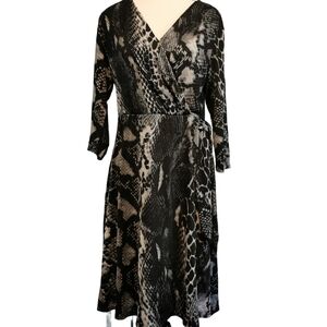 *Clearance* B-Slim Snakeskin Print Faux Wrap Long Sleeve Midi Dress - Sz L
